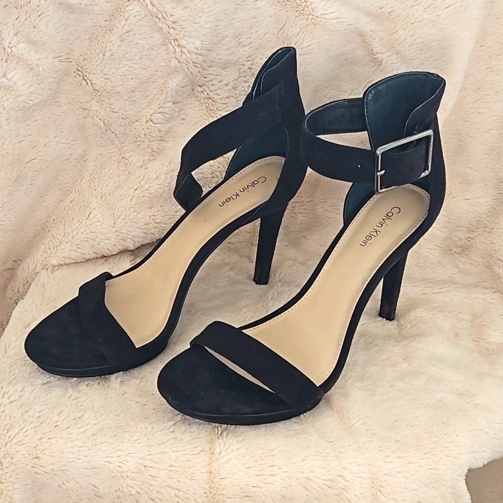 Calvin Klein Vivian Micro Suede ankle buckle Strappy Heels
